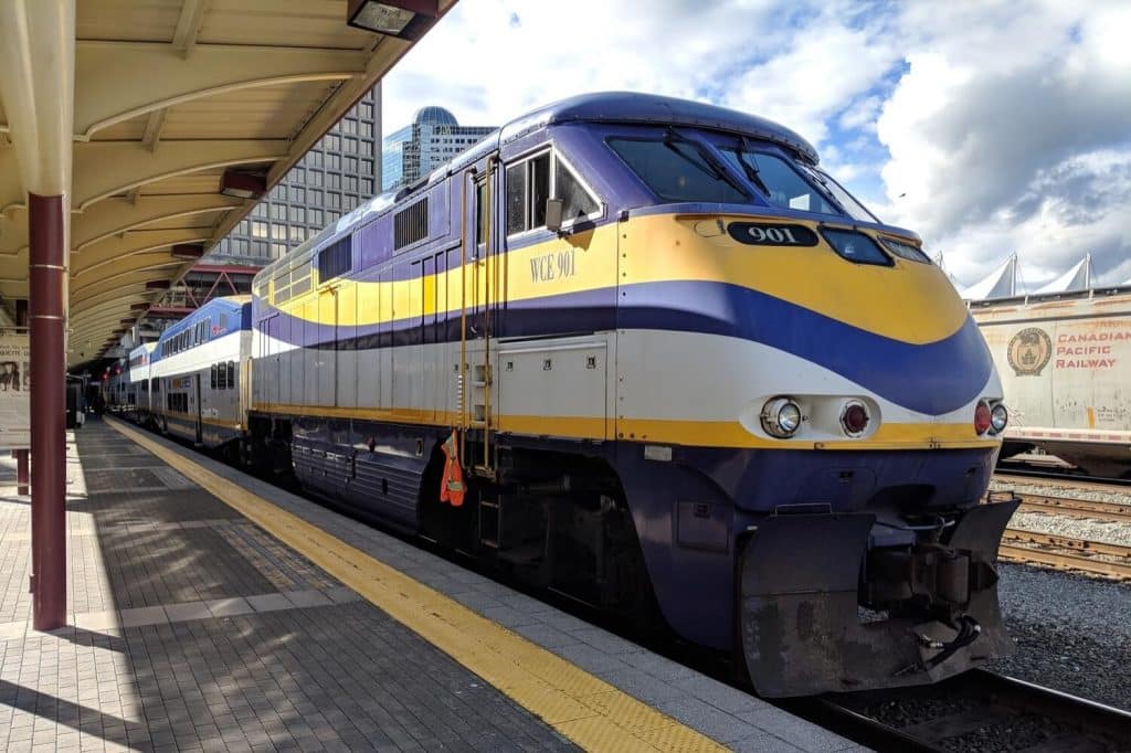 the west coast express train at waterfront station vancouver bc canada