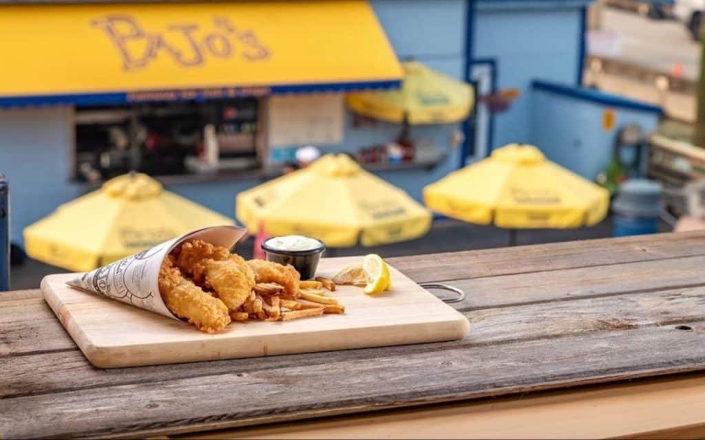 A plate of halibut and chips at Pajo’s, Steveston BC