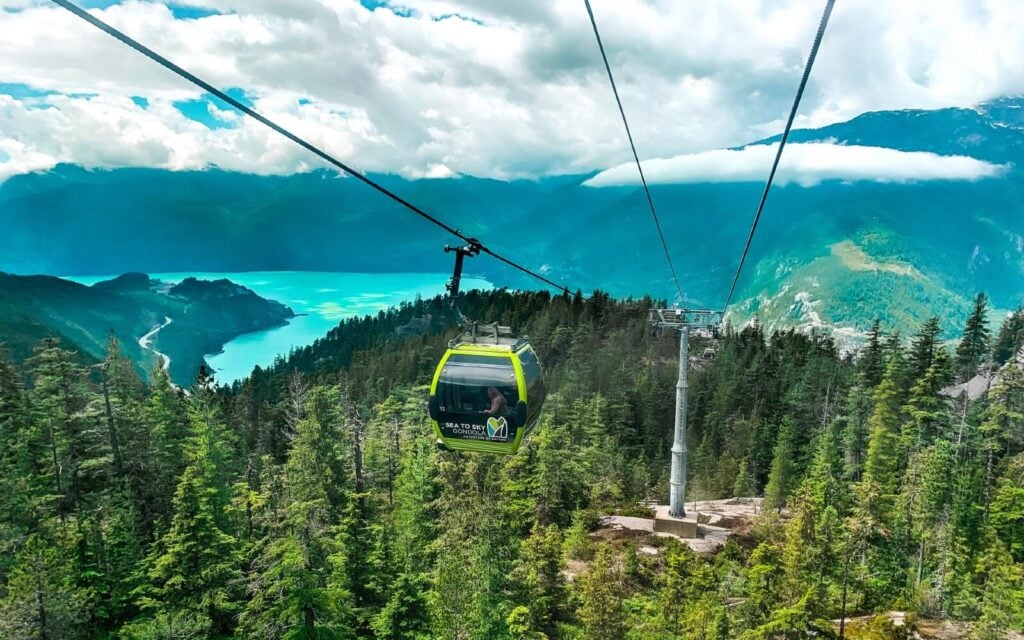 a gondola climbing up mount habrich in squamish bc canada