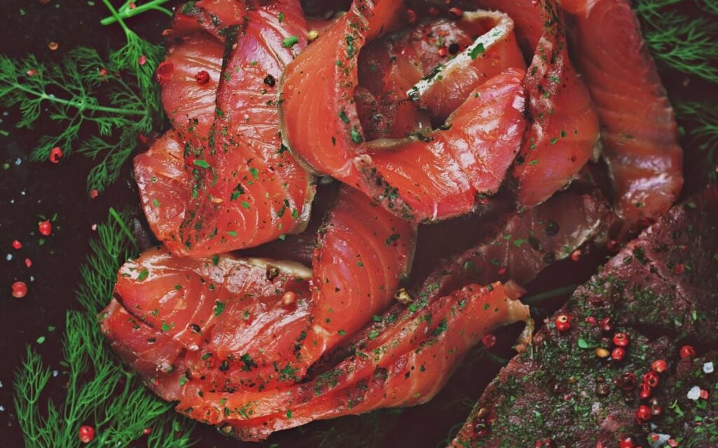 smoked salmon with peppercorns from vancouver bc canada
