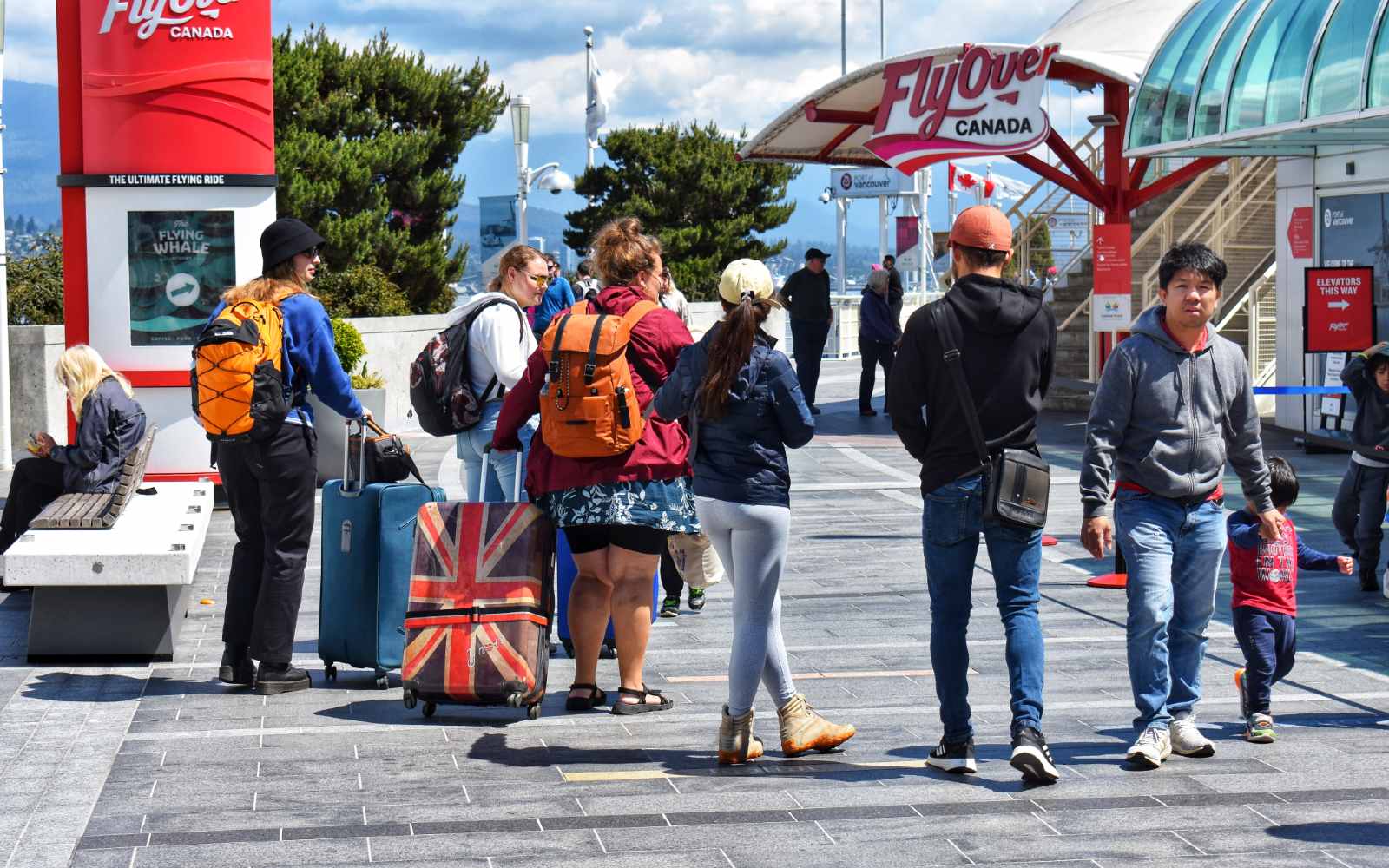 cruise passengers checking luggage at the vancouver cruise terminal at canada place