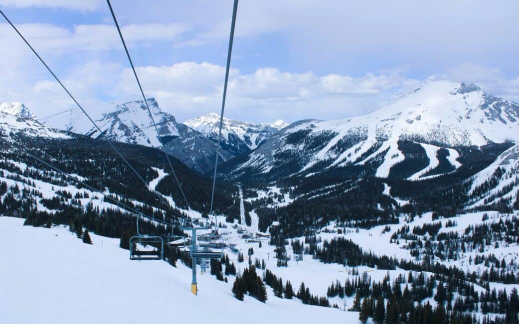 A panoramic view from the gondola while skiing in Banff, Alberta.