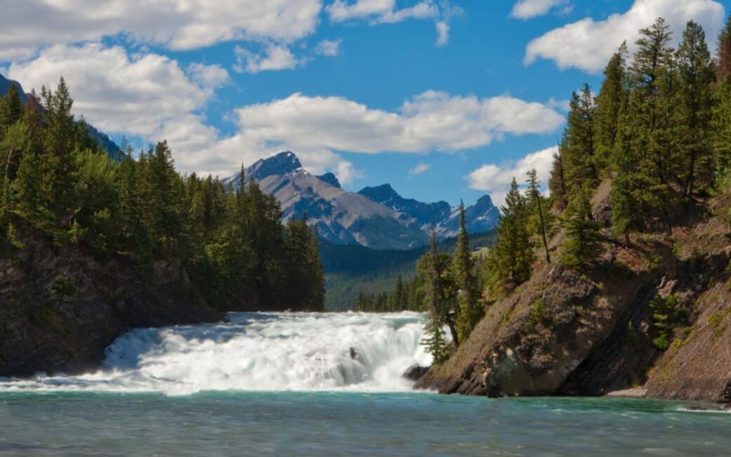 Bow Falls on the Bow River, near Banff, Alberta.