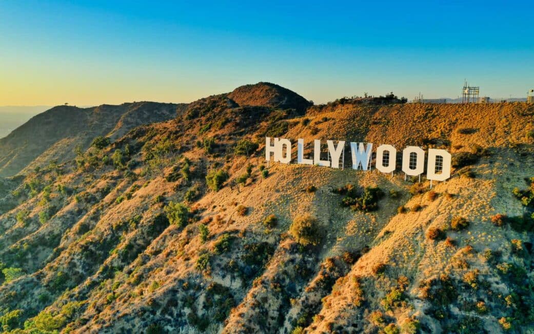 A view of the famous Hollywood Sign in the Hollywood Hills.