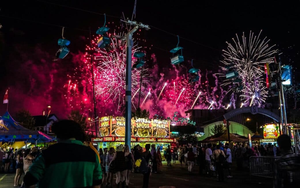 Fireworks erupt over the Calgary Stampede.