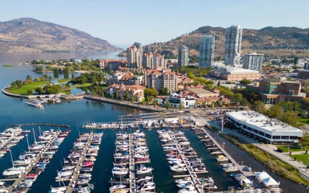 The skyline in Kelowna for an article on how to get to Kelowna from Vancouver.