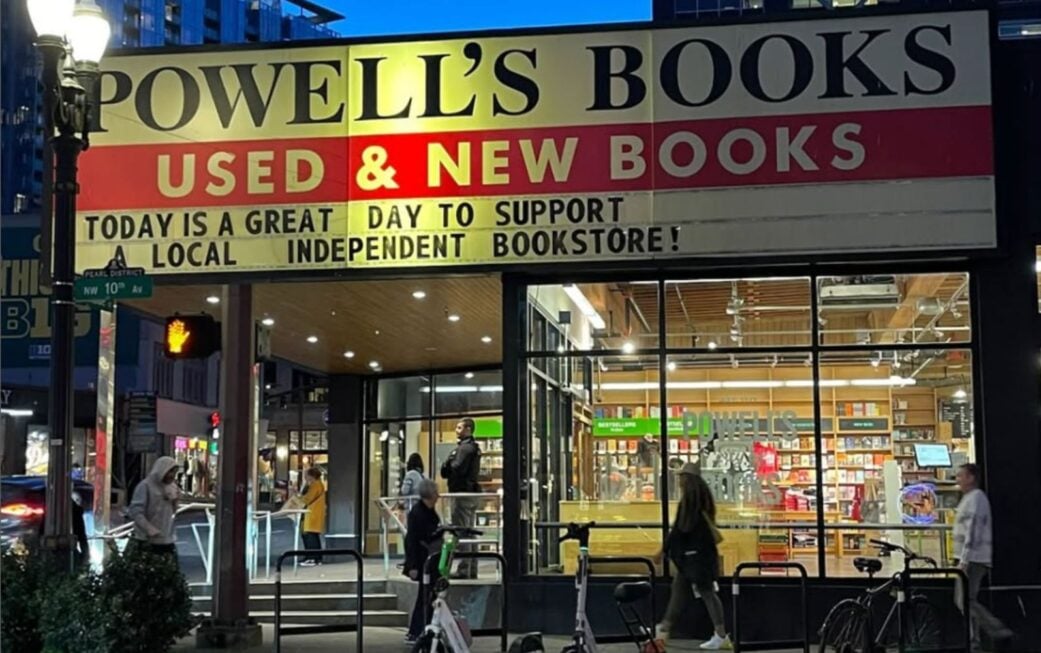 An exterior view of Powell's Books, the largest bookstore in the world.