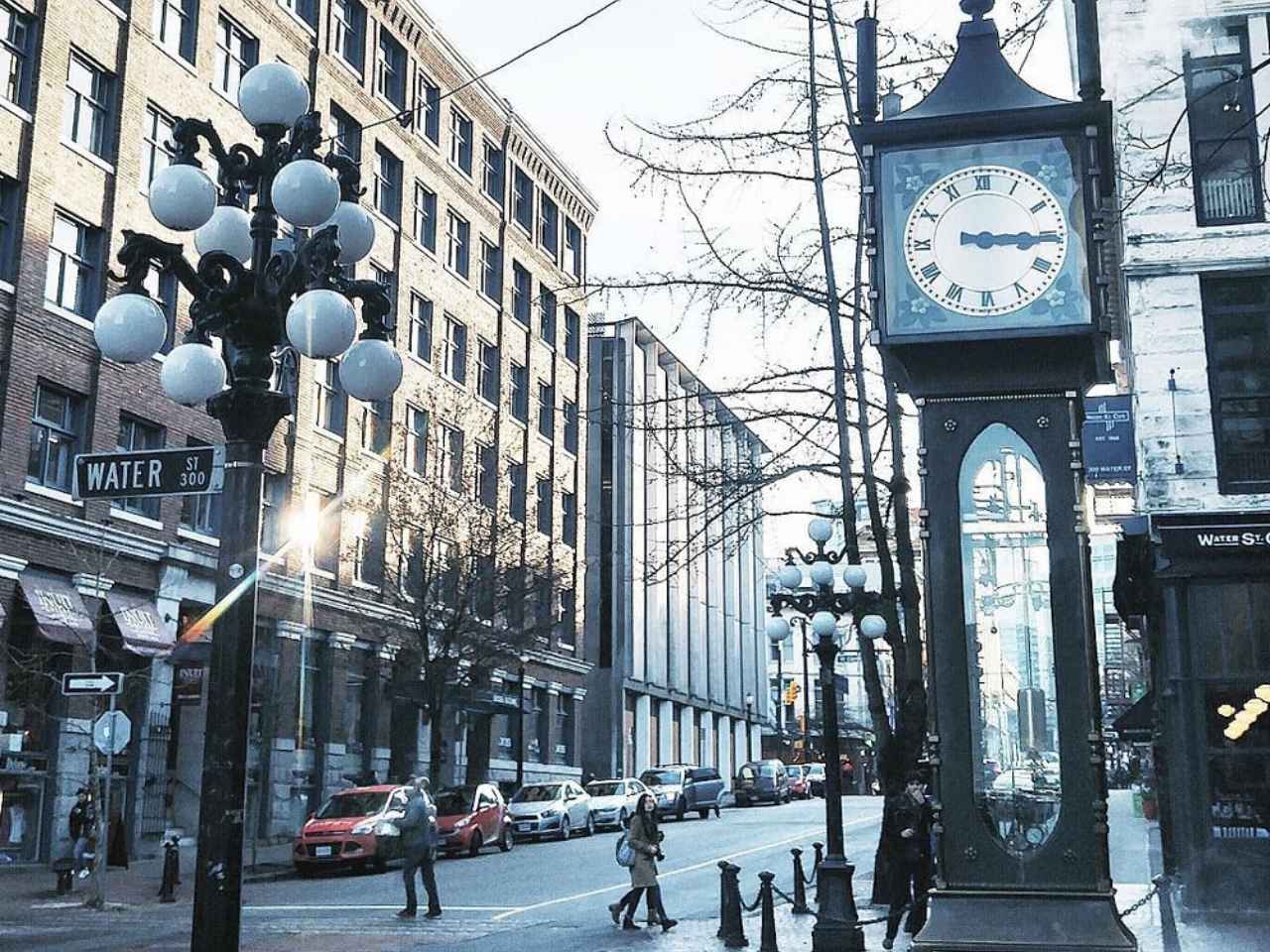 gastown area in vancouver wet season but hinting a welcome to spring a cozy weather in vancouver in february