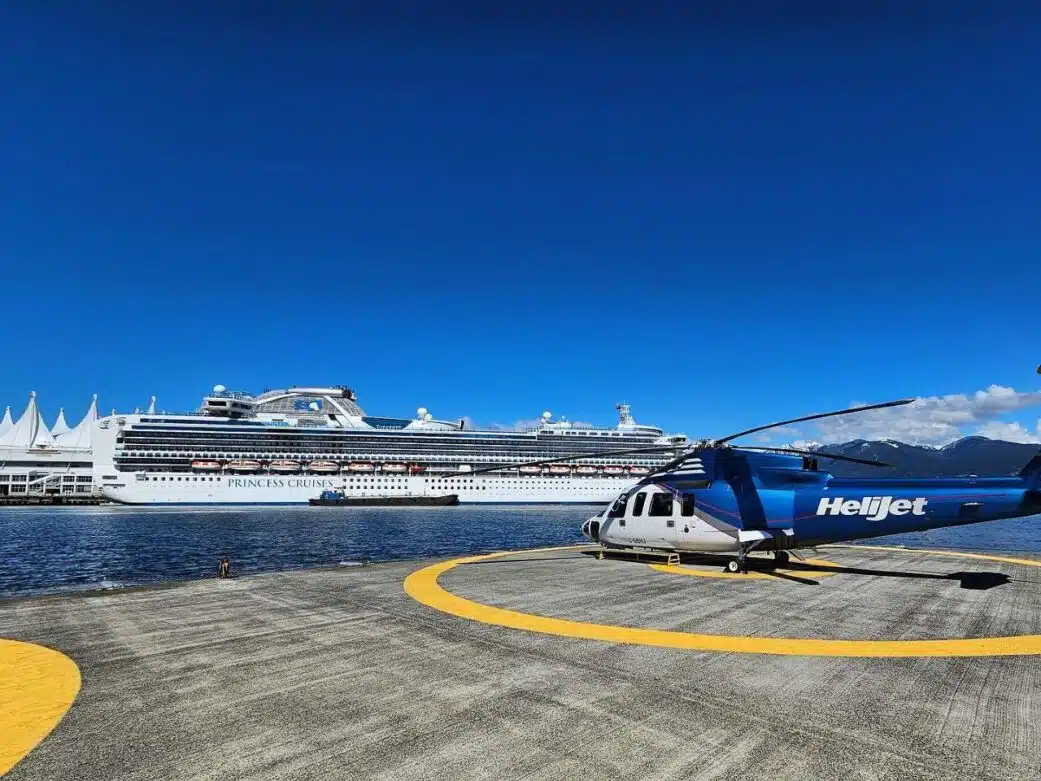 helijet helicopter in vancouver taking off for vancouver island